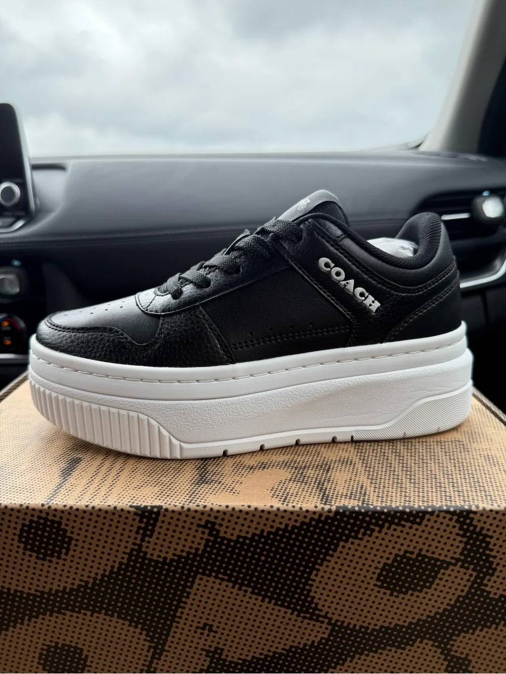 COACH Black Leather Platform Sneaker with White Sole